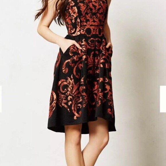 Elegant Anthropologie Yoana Baraschi Mirissa Black Orange Burnout Dress 0P - Picture 2 of 8